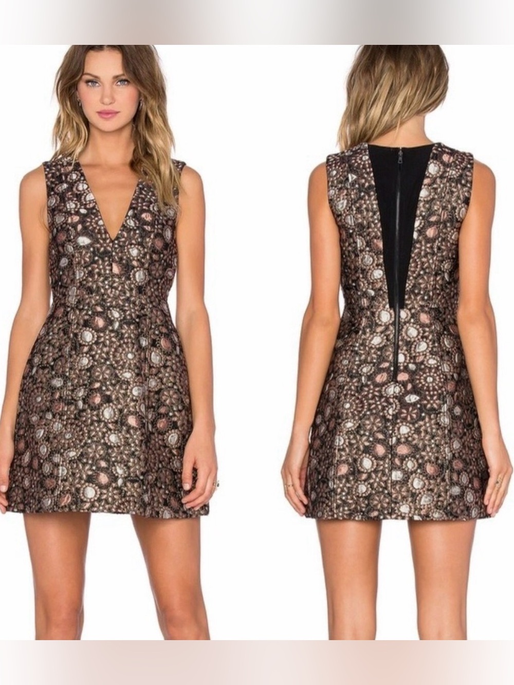 Alice + Olivia Dress Pacey Metallic Embellished Lantern Mini Dress Formal